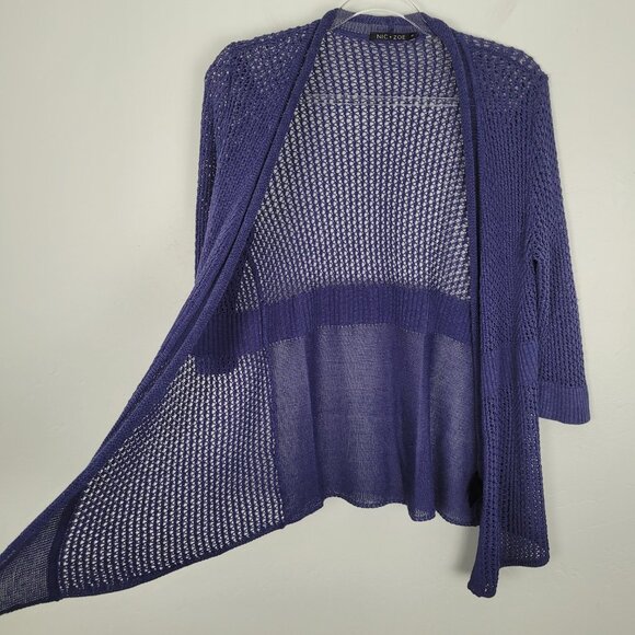 Nic+Zoe Linen Viscose Mesh Cardigan Open Front 3/4 Sleeve Knit Blue Size S - Picture 6 of 14